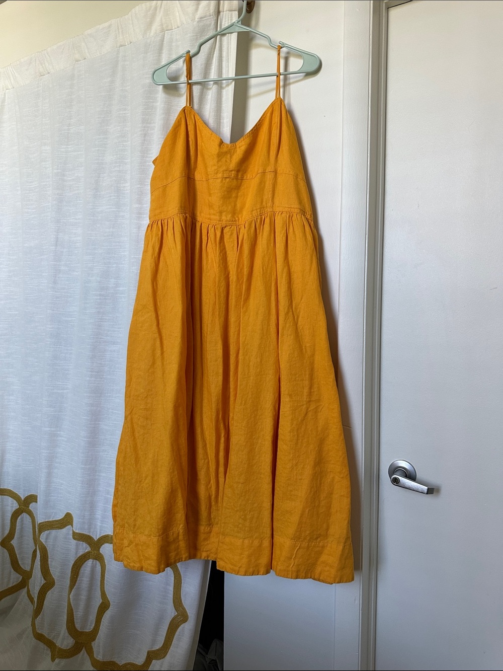 Banana Republic Marigold Yellow linen Spaghetti-Strap Midi Dress